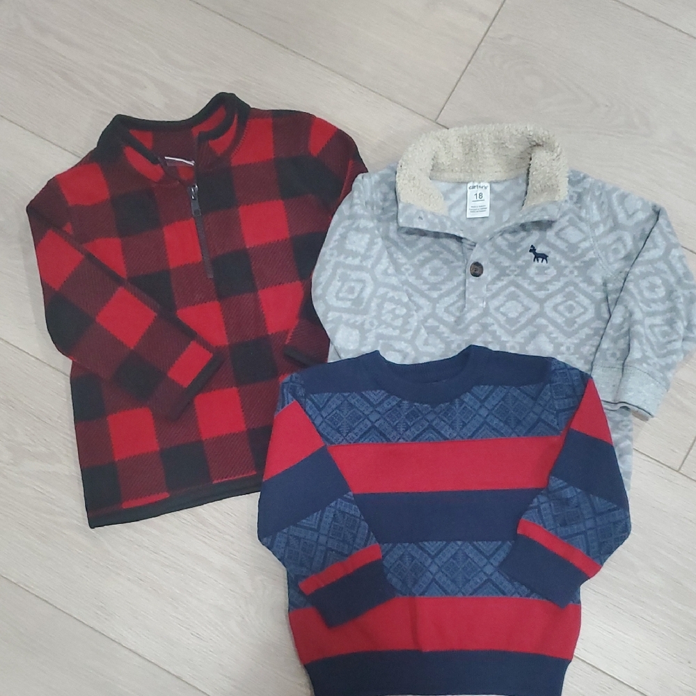 Red and Black Plaid Kids Sweaters For 12-18 Months